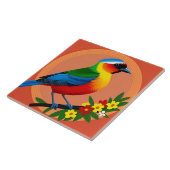色とりどりの花々に囲まれたカラフルな鳥 タイル (側面)
