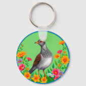 色とりどりの花々に囲まれた鳥 キーホルダー (裏面)