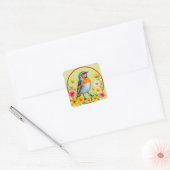 色とりどりの花々に囲まれた鳥 スクエアシール (封筒)