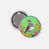 色とりどりの花々に囲まれた鳥 マグネット (正面/裏面)