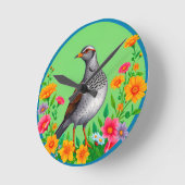 色とりどりの花々に囲まれた鳥 ラウンド壁時計 (傾斜)