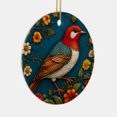 色とりどりの花々に止まる鳥 セラミックオーナメント (右)
