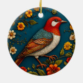 色とりどりの花々に止まる鳥 セラミックオーナメント (裏面)
