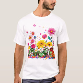 色とりどりの花が咲き誇る Tシャツ