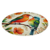 色とりどりの花に囲まれた2羽の鳥 カッティングボード (角)