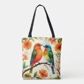 色とりどりの花に囲まれた2羽の鳥 トートバッグ (裏面)