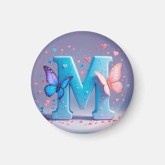 色とりどりの蝶とアルファベットのM マグネット (正面)