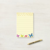 色とりどりの蝶と金色のコンフェッティがライン入り ポストイット (デスク上)