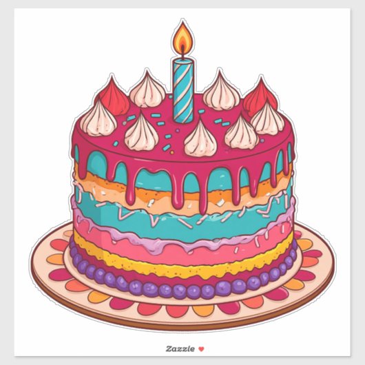 色とりどりの誕生日ケーキとロウソク シール (シート)