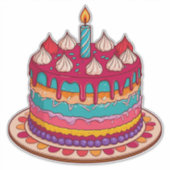 色とりどりの誕生日ケーキとロウソク シール (正面)