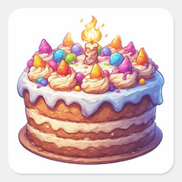 色とりどりの誕生日ケーキとロウソク スクエアシール