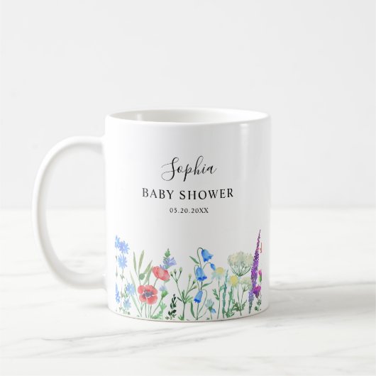 色とりどりの野の花のベビーシャワーお祝い コーヒーマグカップ (左)