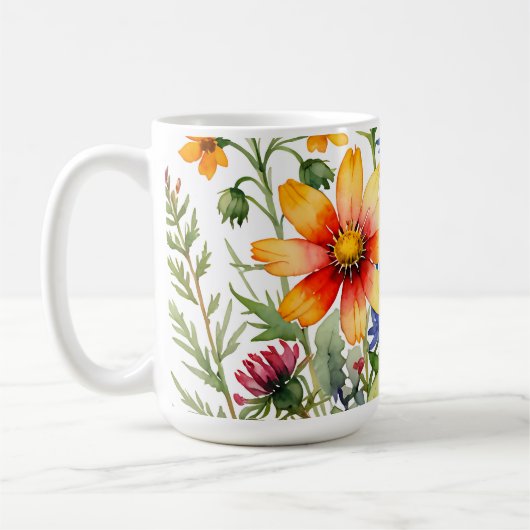 色とりどりの野の花の水彩画 コーヒーマグカップ (左)