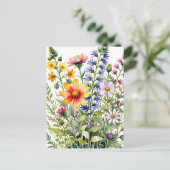 色とりどりの野の花の水彩画 ポストカード (スタンド正面)