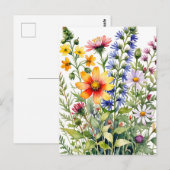 色とりどりの野の花の水彩画 ポストカード (正面/裏面)