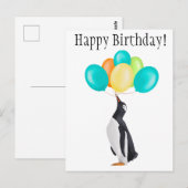 色とりどりの風船を持つペンギン - 誕生日おめでとう！ ポストカード (正面/裏面)