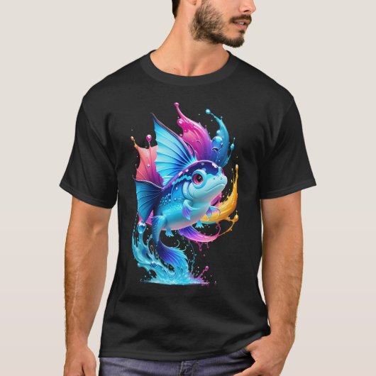 色とりどりの魚が飛んでいる Tシャツ (正面)