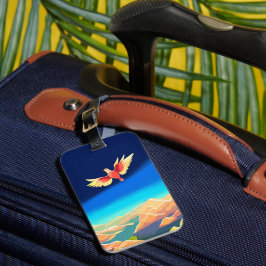 色とりどりの鳥が山々を飛ぶ ラゲッジタグ