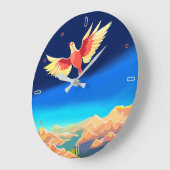 色とりどりの鳥が山々を飛ぶ ラージ壁時計 (傾斜)