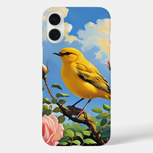 色とりどりの黄色い鳥と可愛らしいピンクのバラ Case-Mate iPhoneケース (裏面)
