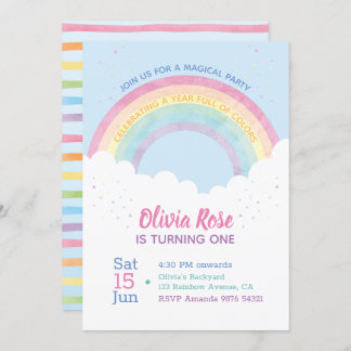 色とりどりの1年 | レインボー ファーストバースデー 招待状