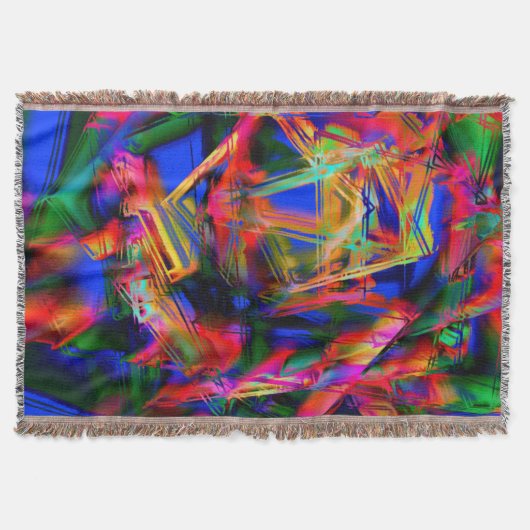 色とりどりの「筆跡」のあるゆがんだ四角形たち スローブランケット (正面)