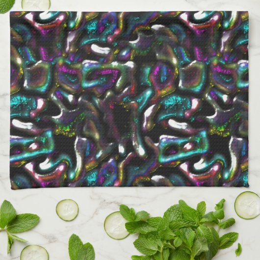 色とツイストの金属形状のシチュー？ キッチンタオル (折り畳み)