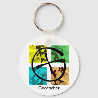 色とロゴの付いたGeocaching Keychain キーホルダー