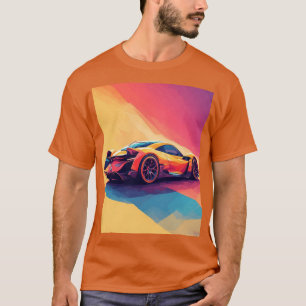 色と幾何学的アートスタイルのスポーツカーはっきりした Tシャツ