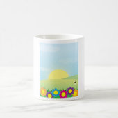 色と彩る花々の春の牧場の太陽 コーヒーマグカップ (中央)