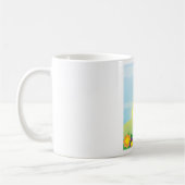 色と彩る花々の春の牧場の太陽 コーヒーマグカップ (左)