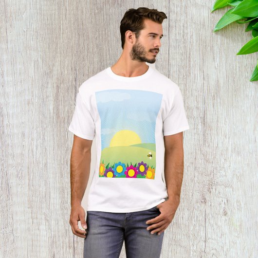 色と彩る花々の春の牧場の太陽 Tシャツ