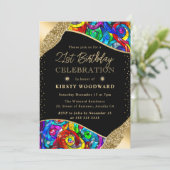 色と数々の金ゴールドステンドグラス21歳の誕生日 招待状 (スタンド正面)