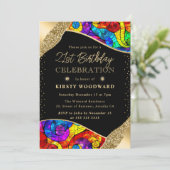 色と数々の金ゴールドステンドグラス21歳の誕生日 招待状 (スタンド正面)