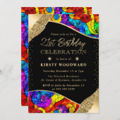 色と数々の金ゴールドステンドグラス21歳の誕生日 招待状 (正面/裏面)