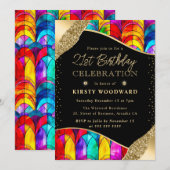 色と数々の金ゴールドステンドグラス21歳の誕生日 招待状 (正面/裏面)