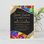 色と数々の金ゴールドステンドグラスSweet sixteen 招待状 (スタンド正面)