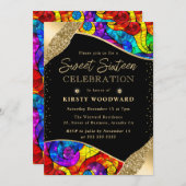 色と数々の金ゴールドステンドグラスSweet sixteen 招待状 (正面/裏面)