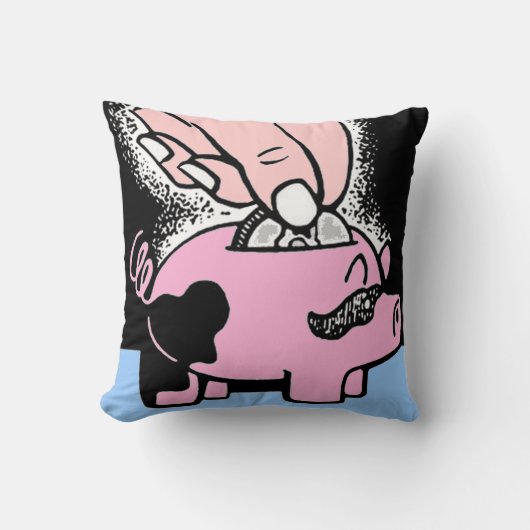 色と白黒のピギーバンク クッション (正面)