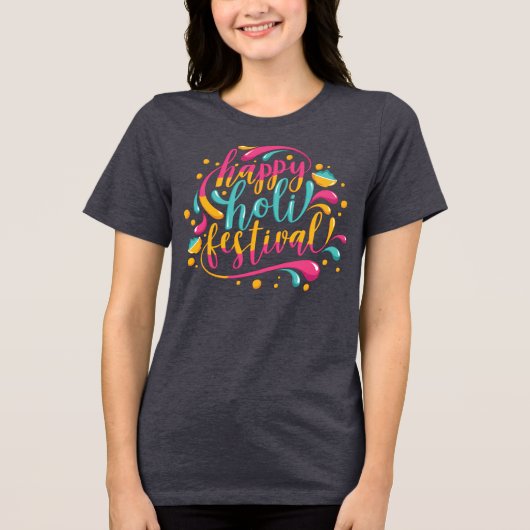 色と粉で祝うホーリー祭り トライブレンドTシャツ (正面)