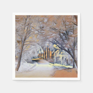 色と雪の木々のモダン水彩画 スタンダードカクテルナプキン
