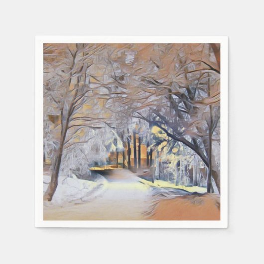 色と雪の木々のモダン水彩画 スタンダードカクテルナプキン (正面)