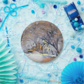 色と雪の木々のモダン水彩画 ペーパープレート (パーティー)