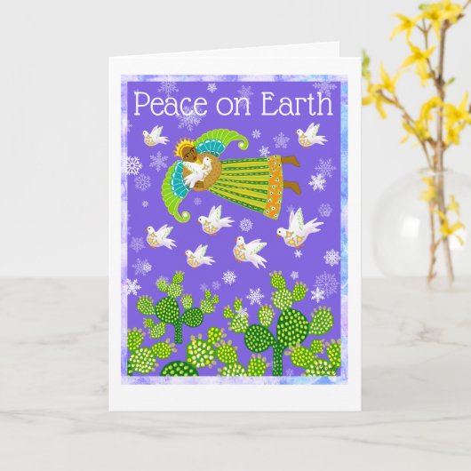 色と鳩の天使は平和への希望を広めた カード (黄色い花)