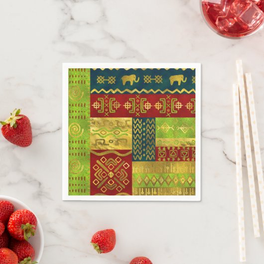 色に対するアフリカの民族黄金の模様 スタンダードカクテルナプキン (インサイチュ)