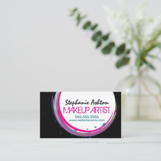 色のしぶきの渦巻のメーキャップアーティスト 名刺 (スタンド正面)