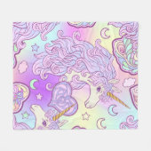 色のたて数々のがみ、蝶の虹の一角獣 フリースブランケット (正面(横))