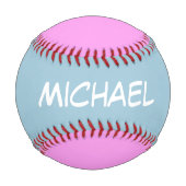 色のみ青とピンク+名前とアイディア 野球ボール (正面)