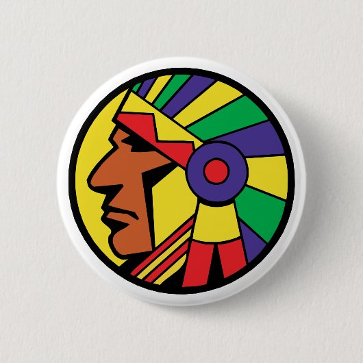 色のインディアンの頭部 缶バッジ (正面)