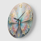 色のウィスパー:パステルフラクタルバタフライドリーム ラージ壁時計 (傾斜)
